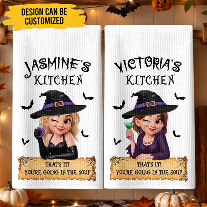 Custom Kitchen Towel - Personalized Halloween Birthday Gifts For Wife, Daughter, Besties, Sisters, Granddaughter, Grandma, Mom, Yourself - Too Glam To Be Scary