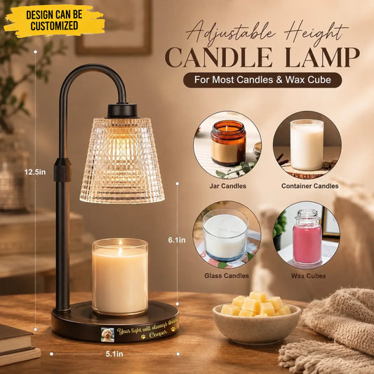 Custom Photo Candle Warmer Lamp - Personalized Pet Memorial Sympathy Gifts For Dogs, Cats - Angel Paws In Light