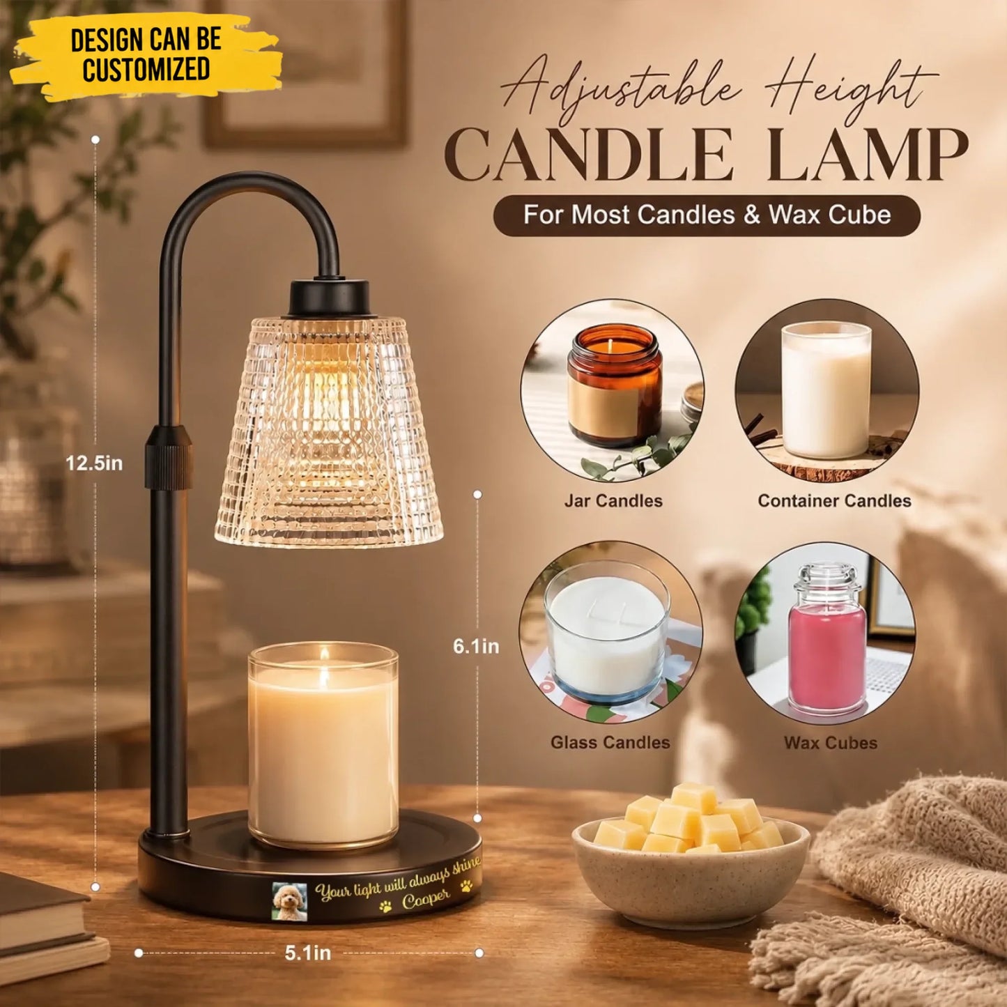 Custom Photo Candle Warmer Lamp - Personalized Pet Memorial Sympathy Gifts For Dogs, Cats - Angel Paws In Light