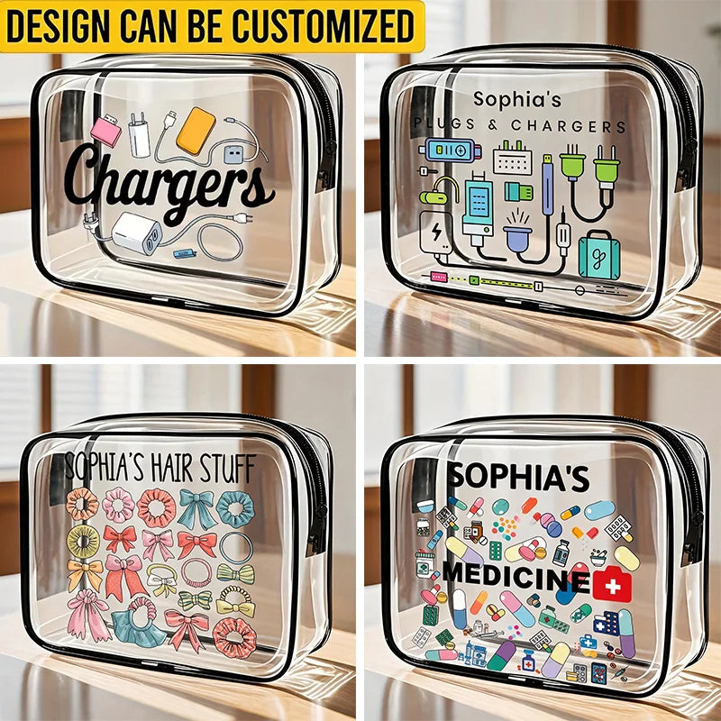 Custom Transparent Casual Handbag Suitable - Personalized Clear Cable & Charger Bag For Travelers, Commuters, Tech Lovers - My Clear Carry Bag