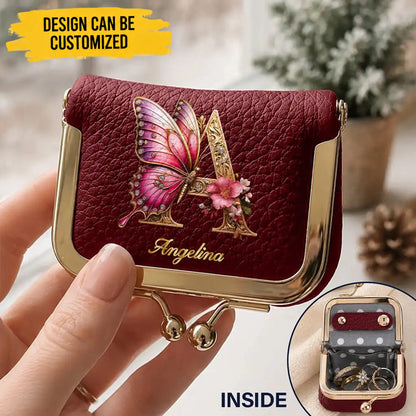 Flower Butterfly Monogram And Name Gift For Her - Personalized Kiss Lock Jewelry Case