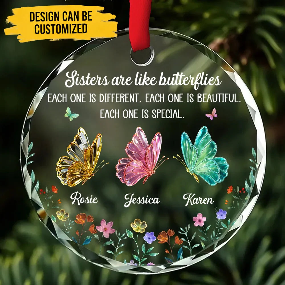 Custom Butterflies Glass Ornament - Personalized Sisters Butterfly Keepsake Gift For Sisters, Besties, Best Friends - My Butterfly Sisters