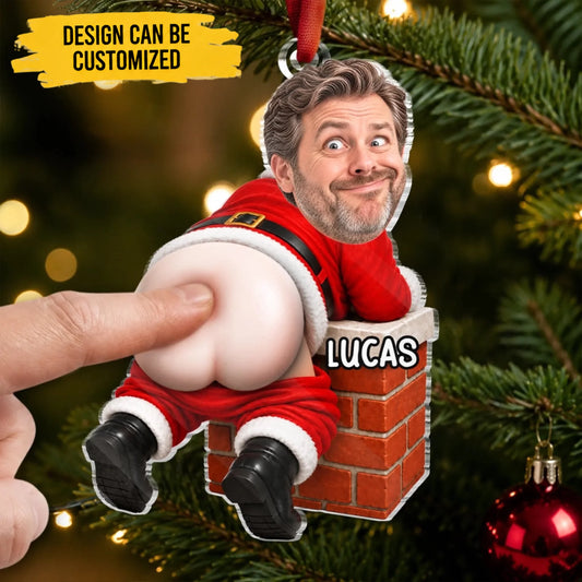 Custom Photo Squishy Acrylic Ornament - Personalized Christmas Birthday Gifts For Husband, Son, Grandson, Brother, Grandpa, Dad, Yourself - Santa Carrying So Much Joy