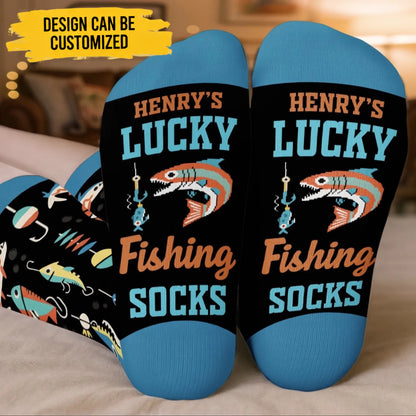 Custom Crew Socks - Personalized Christmas Birthday Fishing Gifts For Fisherman - Walk Like A Lucky Angler