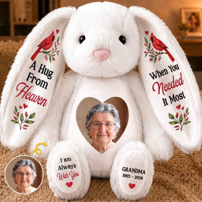 Custom Photo Heart Bunny Plush - Personalized Memorial Sympathy Gifts For Loss Of Mom, Dad - Some Memories Never Fade