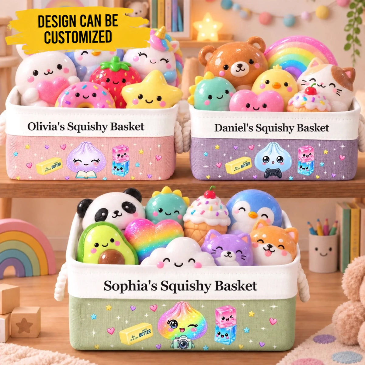 Custom Squishy Storage Basket - Personalized Birthday Gifts For Kids - Happy Days And Sweet Smiles