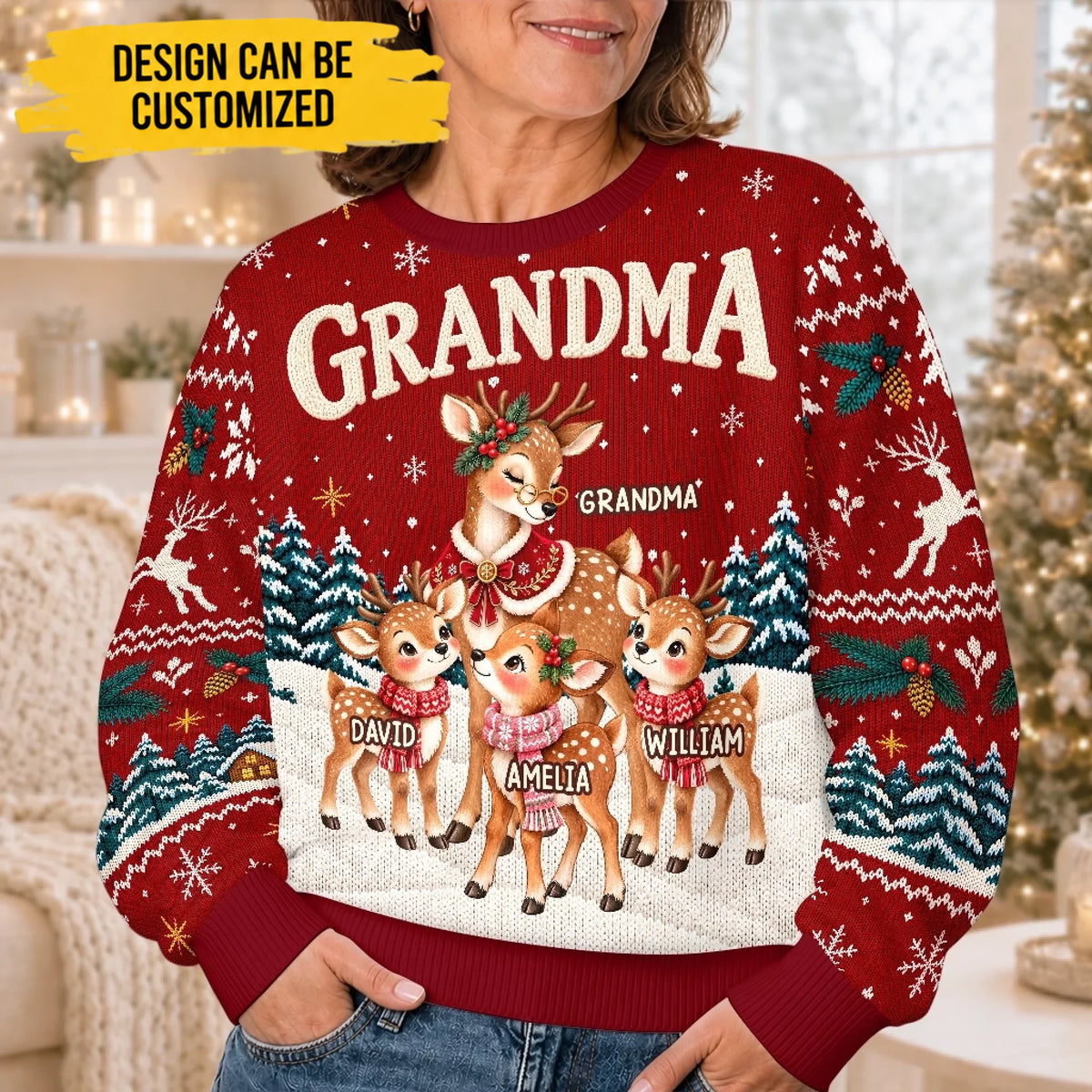 Custom Reindeer Ugly Sweatshirt - Personalized Christmas Birthday Gifts For Grandma - Merry Season, Happy Crew
