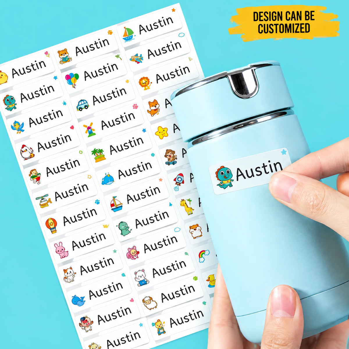 Custom Transparent Name Stickers - Personalized Labels For Kids - School Supply And Water Bottle Decals