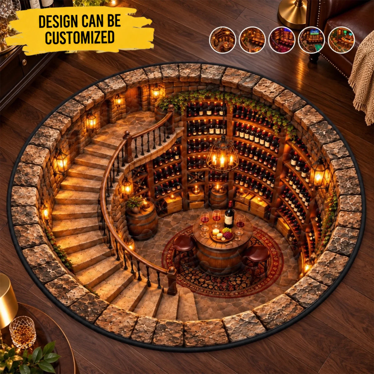 Wine Cellar Fantasy Decor for Wine Lovers - Quilted Round Mat