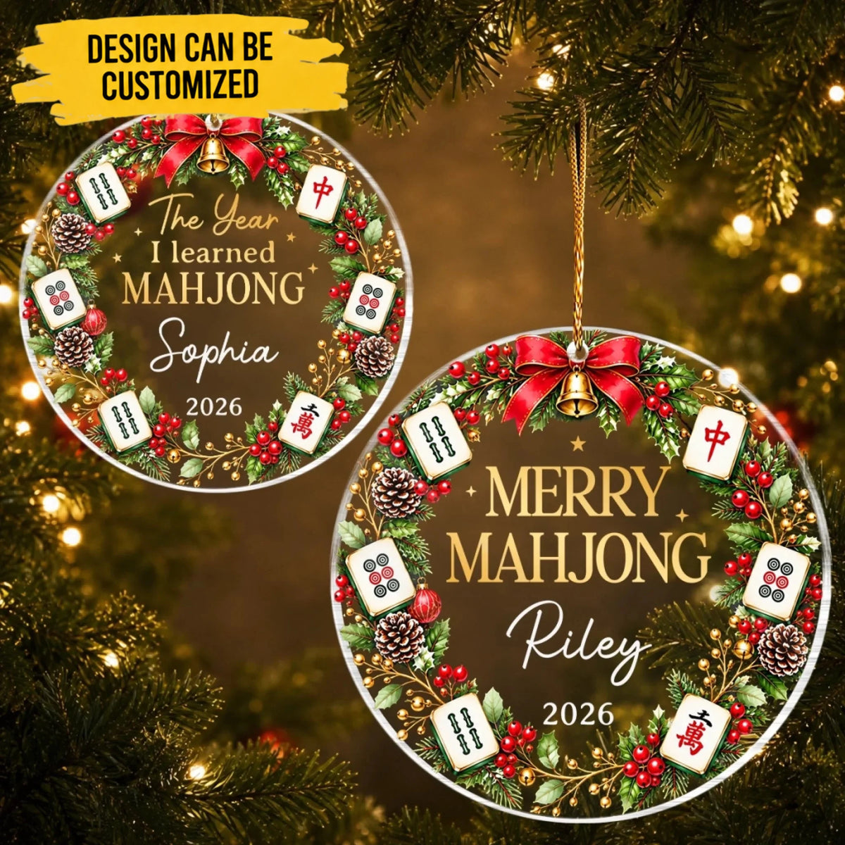 Custom Mahjong Acrylic Ornament - Personalized Christmas Birthday Gifts For Mahjong Players, Mom, Dad, Brother, Sister - Merry Game Vibes All Season