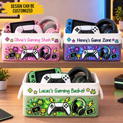 Custom Name Gamer Room Decor - Personalized Storage Basket