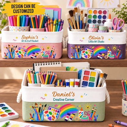 Custom Name Kids Drawing and Painting Gifts - Personalized Storage Basket