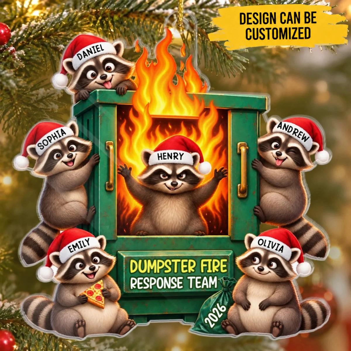 Custom Name Funny Dumpster Fire Raccoon Christmas Gifts - Personalized Ornament