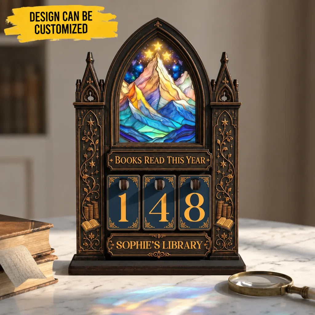 Custom Fantasy Wooden Book Tracker - Personalized Gifts For Book Lovers - Books Read This Year Counter