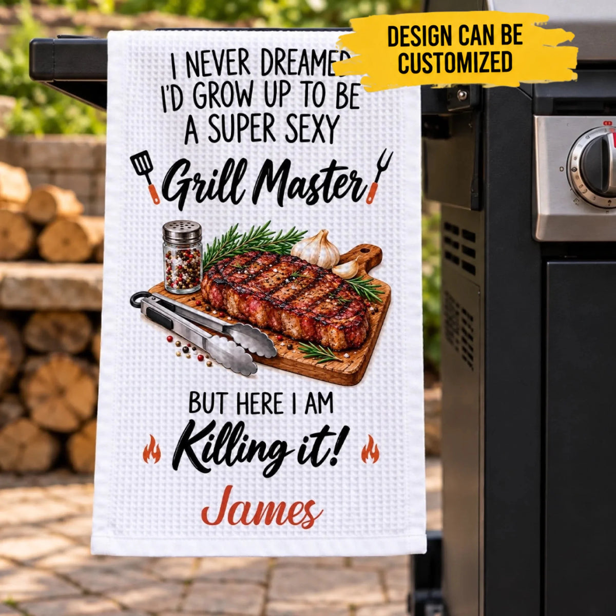 Custom Name Funny Grill Master Gifts - Personalized Kitchen Towel
