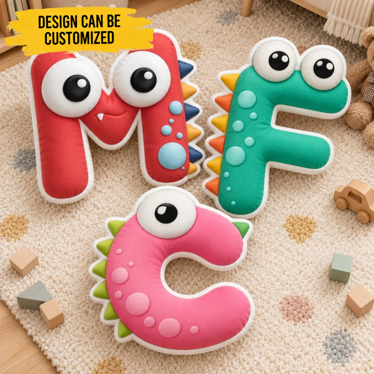 Custom Furry Monster Initial Kids Gifts - Personalized Shaped Pillow