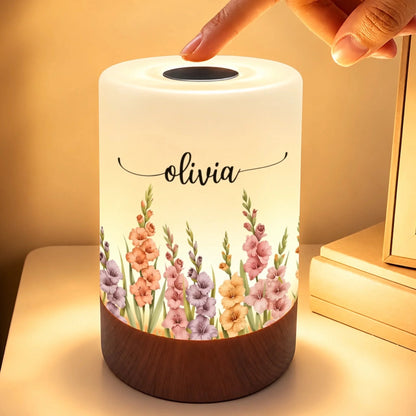Custom Dimmable Touch Night Light - Personalized Name Floral Decor
