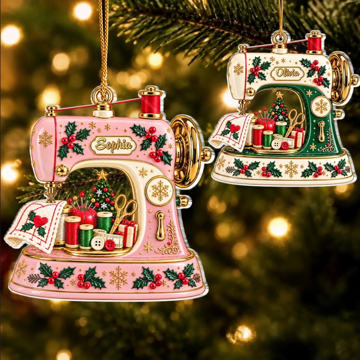 Custom Name Christmas Sewing Gifts for Crafters - Personalized Acrylic Ornament