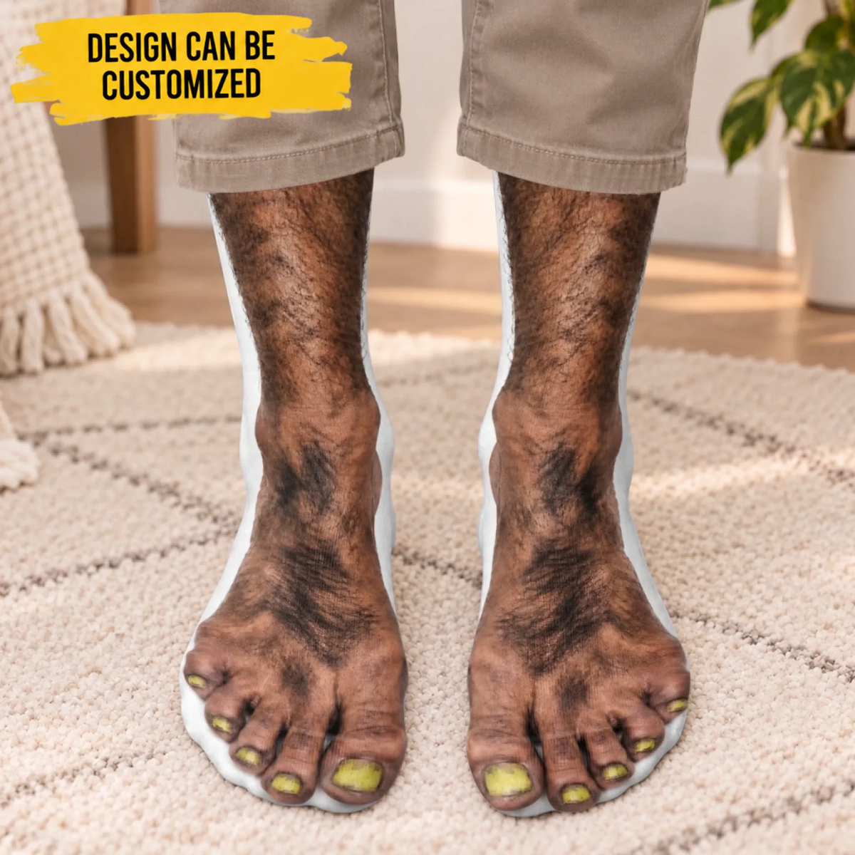 Custom Funny Middle Tube Socks - Personalized Fake Bare Feet Prank Gifts