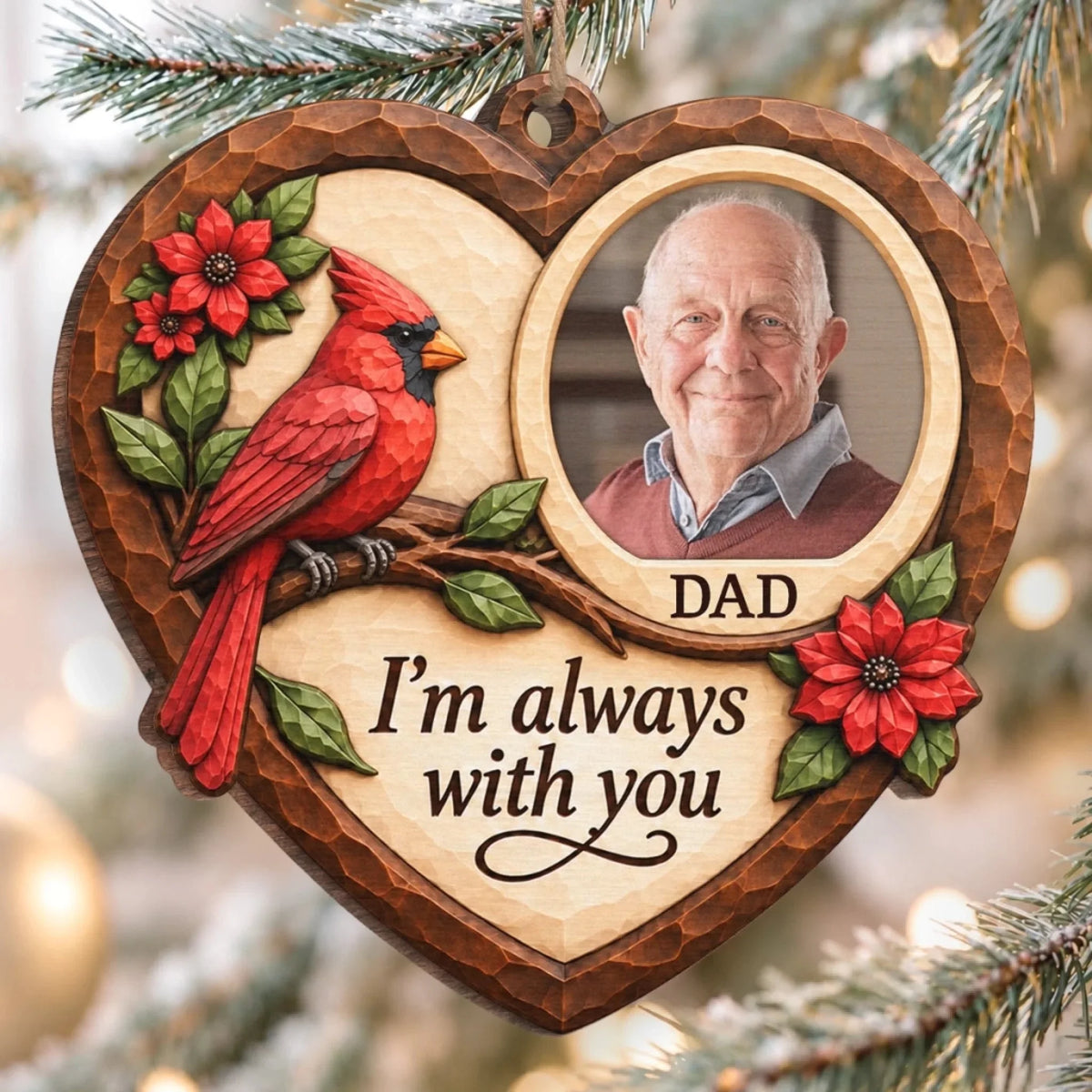Custom Photo Cardinal Dad Christmas Gifts - Personalized Wooden Ornament