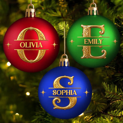 Custom Name Monogram Christmas Gifts - Personalized Full Wrap Ball Ornament