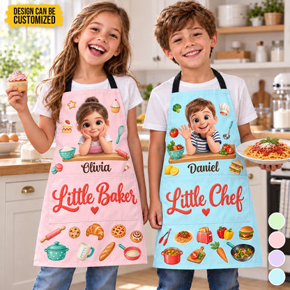 Custom Name Little Baker and Chef Gifts for Kids - Personalized Apron With Pocket