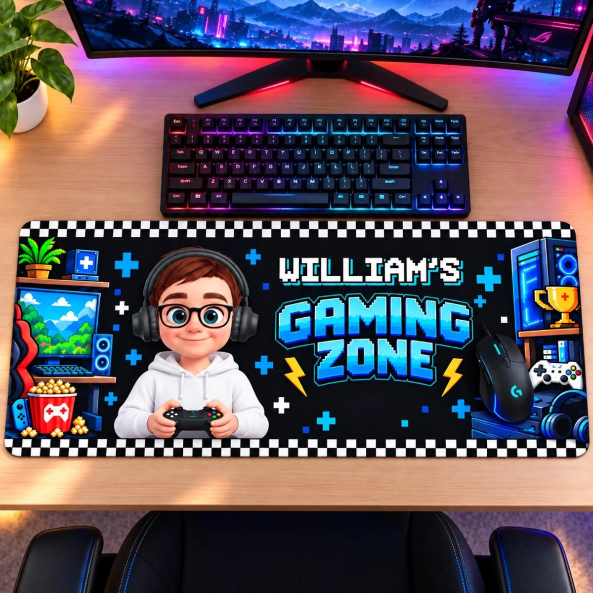 Custom Name Gamer Character Gifts - Personalized Desk Mat - My Gaming Zone