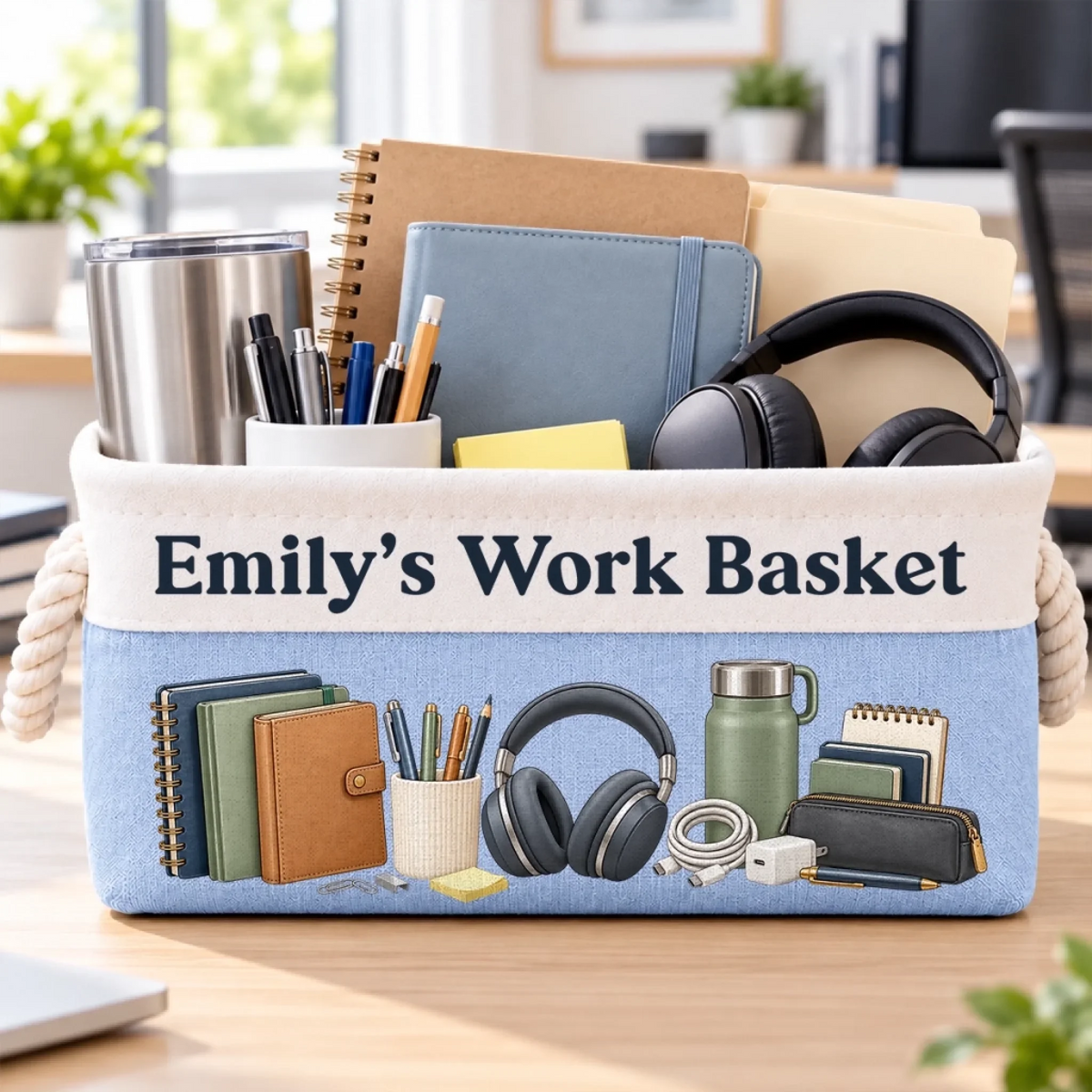Custom Name Storage Basket - Personalized Work Basket Office Gifts For Coworker