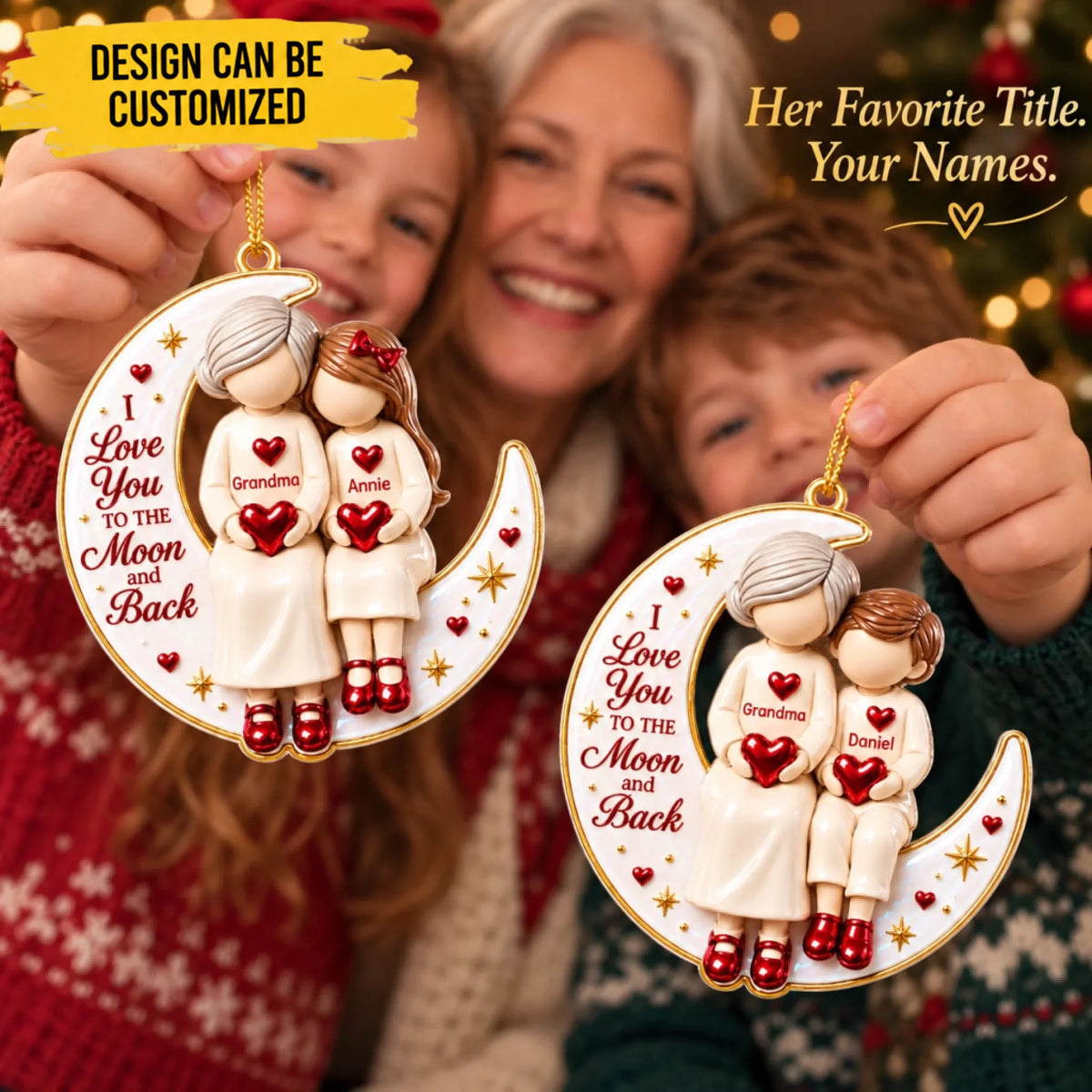 Custom Name Grandma Christmas Gifts - Personalized Acrylic Ornament - To The Moon