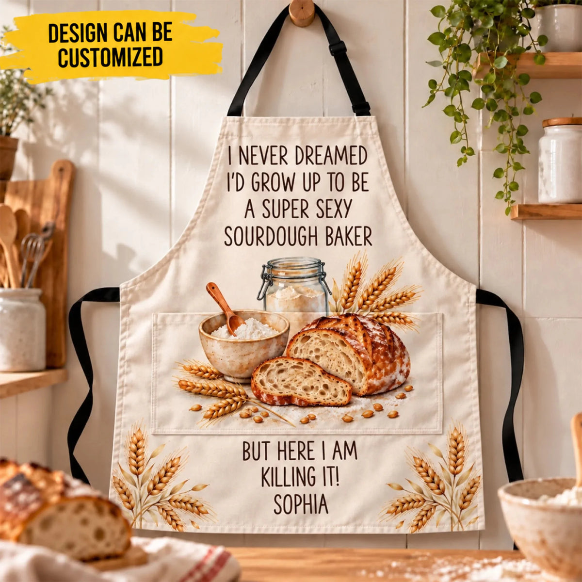 Custom Name Funny Sourdough Baker Gifts - Personalized Apron With Pocket - For You