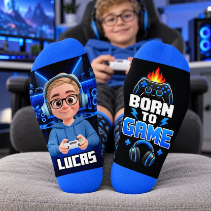 Custom Gamer Controller Name Gifts for Boys - Personalized Crew Socks