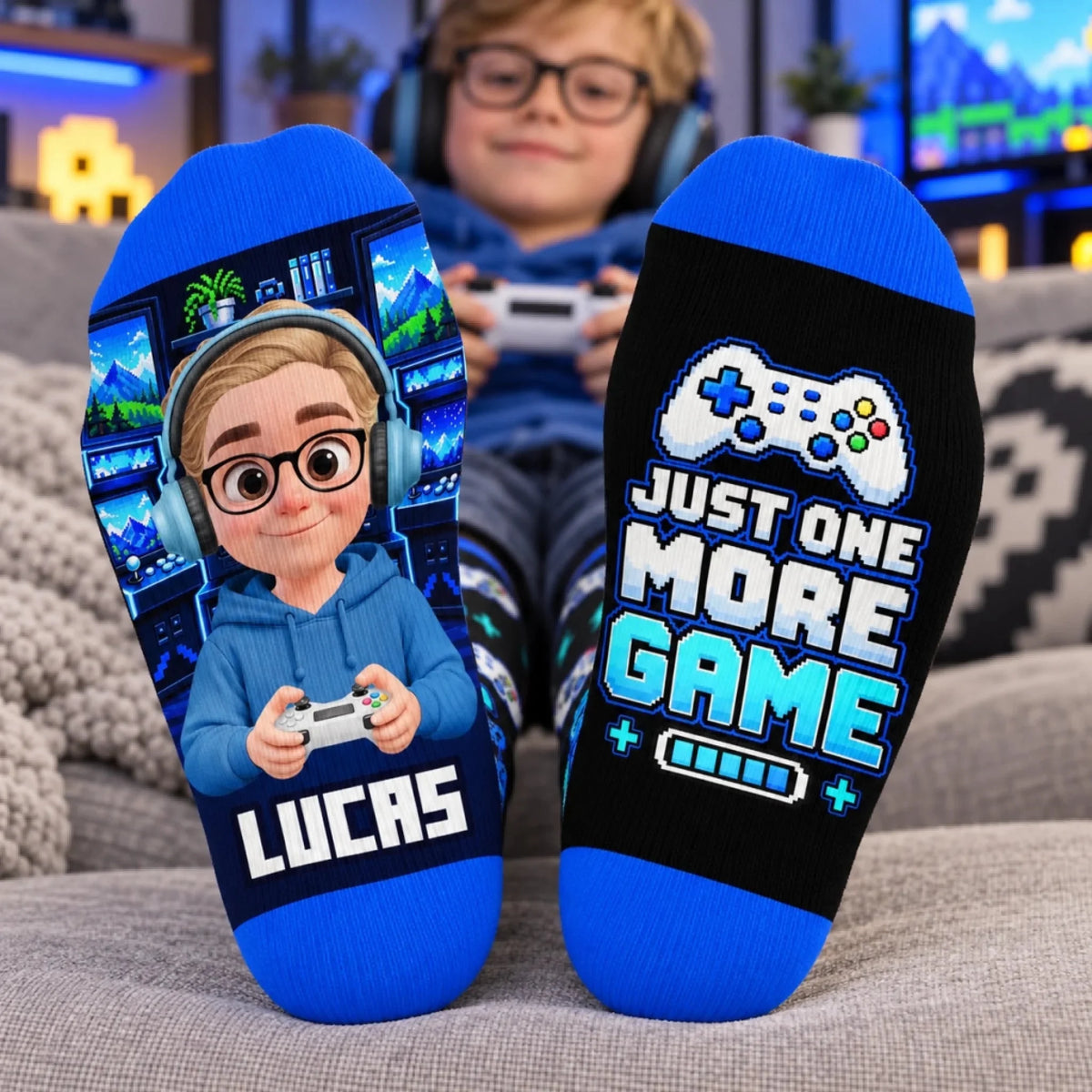 Personalized Name Gamer Gifts for Kids - Custom Crew Socks