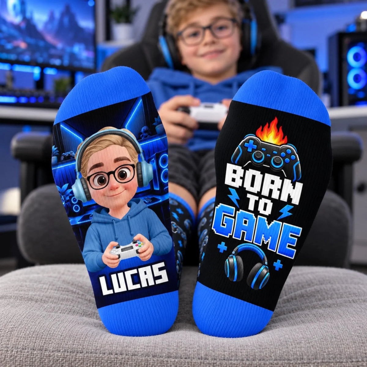 Personalized Gamer Controller Name Gifts for Boys - Custom Crew Socks